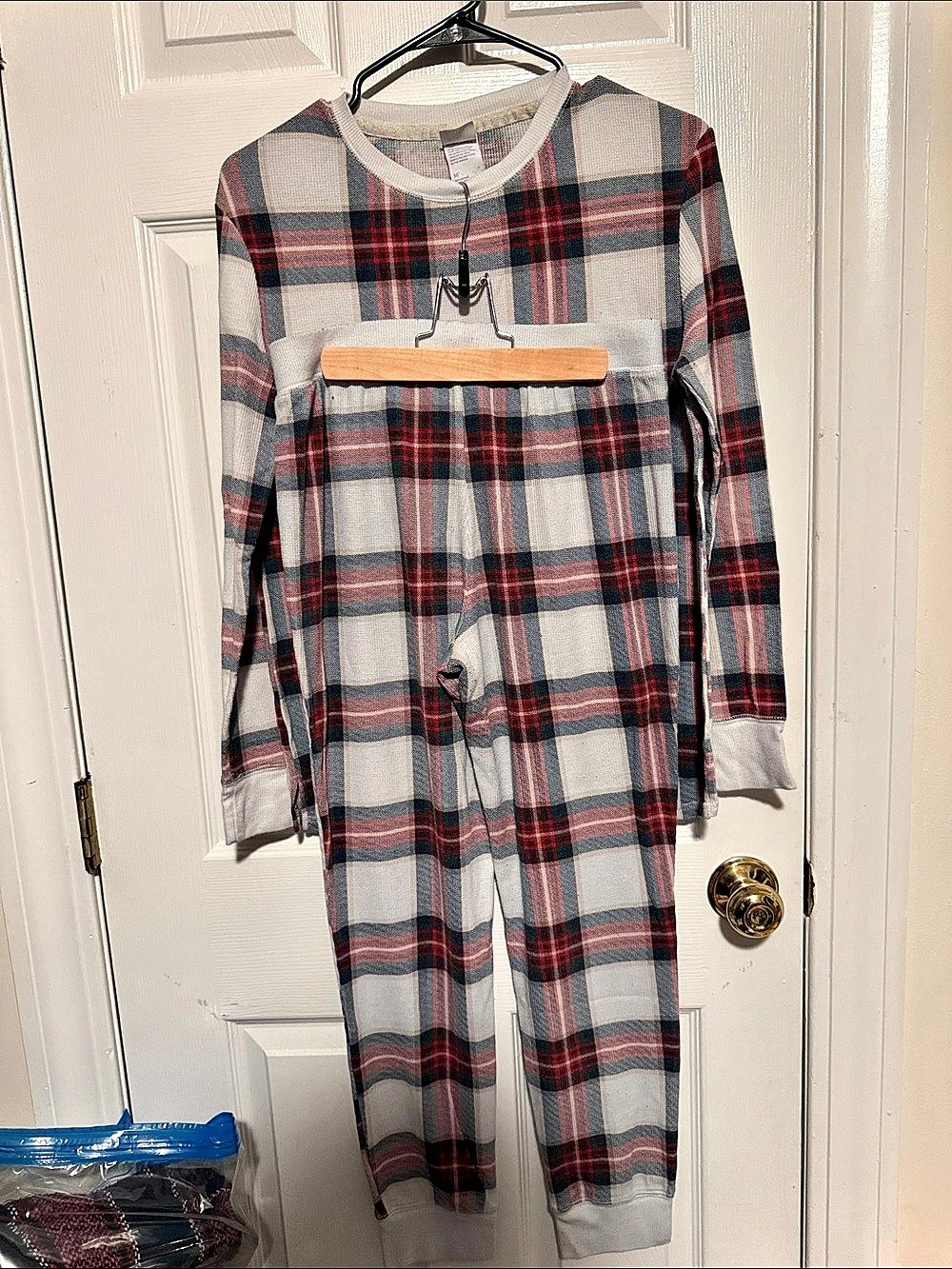 Stars Above Thermal Pajama Set Plaid Gray & Red Size Medium